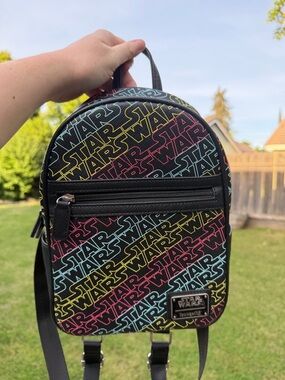 Loungefly Black Mini Backpack with Rainbow Star Wars Logo